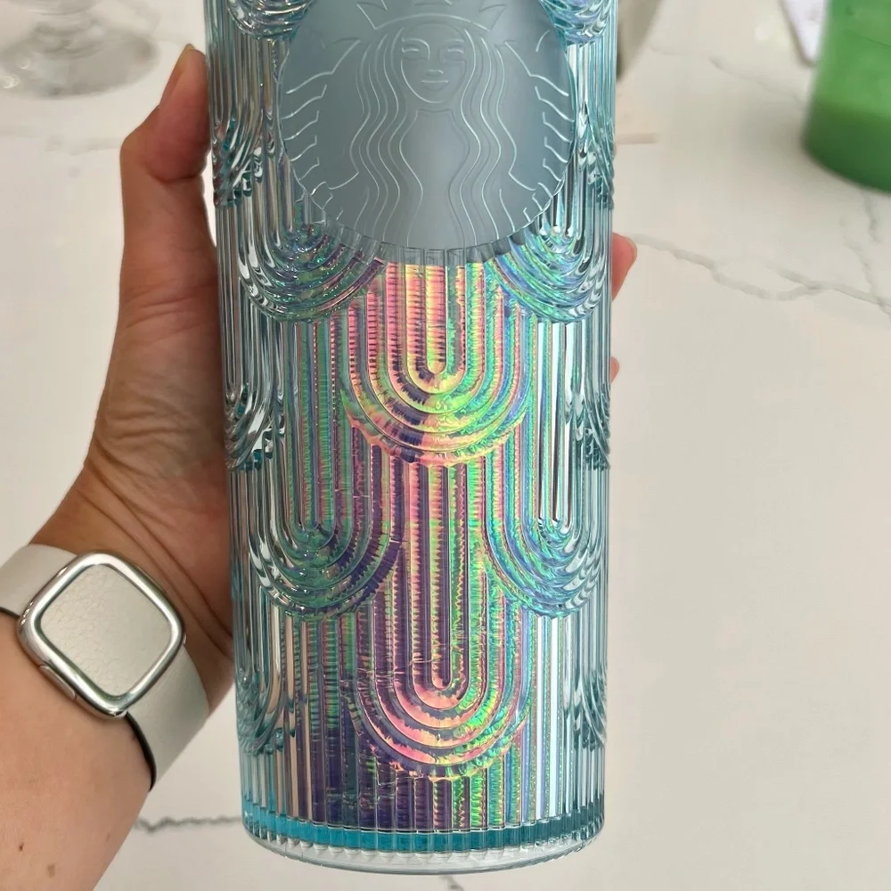 Starbucks 2022 Spring Mermaid Iridescent Holographic Wave  - Plastic Cold Cup - - Picture 5 of 7
